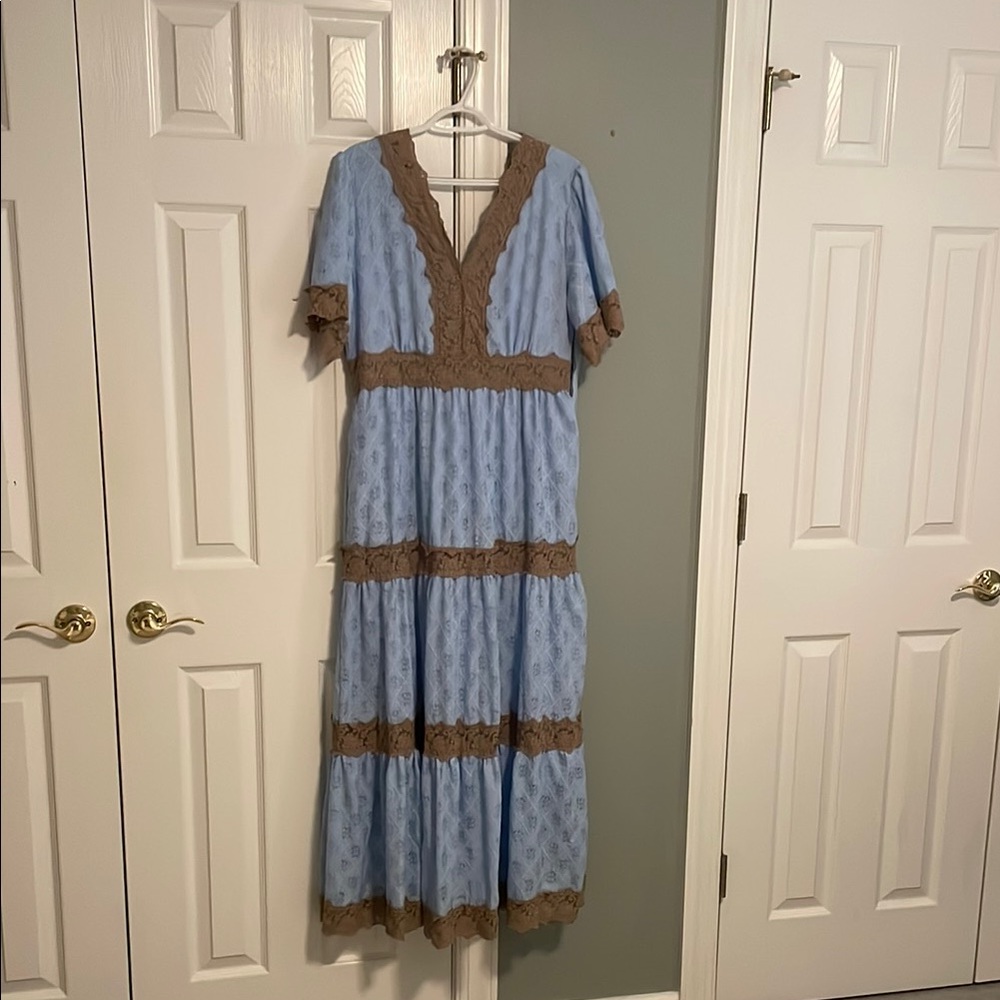 DAVI & DANI Sky Blue Tiered Maxi Sundress with V-Neck